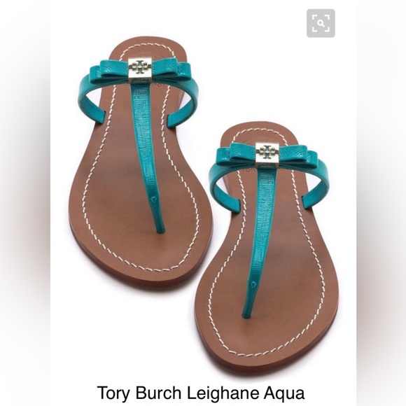 New Tory Burch Turquoise Leighanne Flat Thong Patent Women Sandals, Size…6 & 9 - Picture 1 of 8